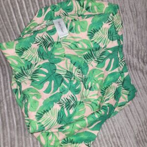 Angel Dear Bamboo Muslin Swaddle Blanket Tropical Palm Leaf Green Peach 47x47